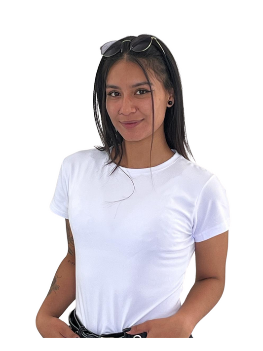 camiseta dama piel durazno cuello redondo Blanco