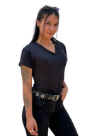 CAMISETA CUELLO V PIEL DURAZNO