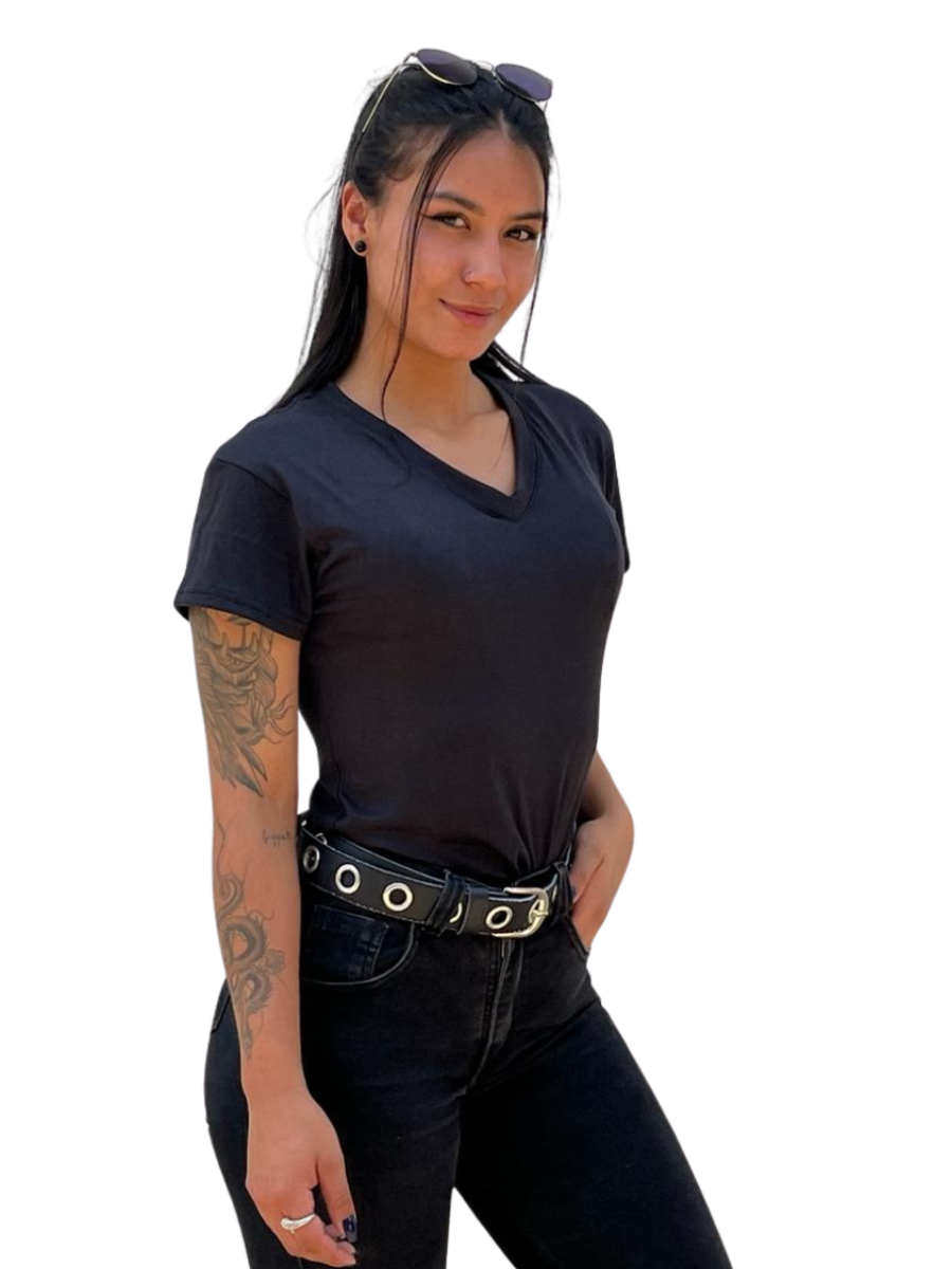 CAMISETA CUELLO V PIEL DURAZNO