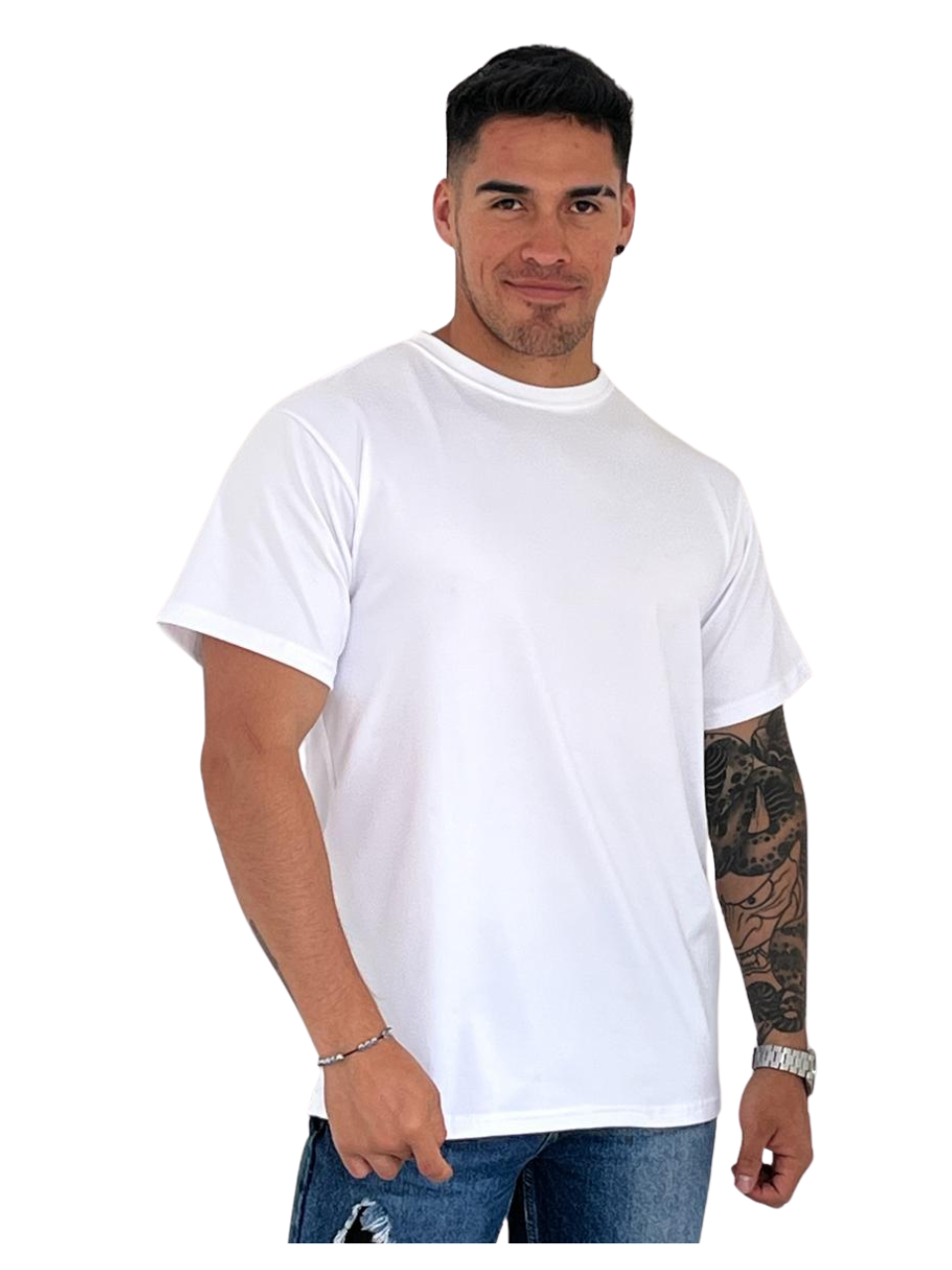 Camiseta hombre piel durazno cuello redondo Blanco