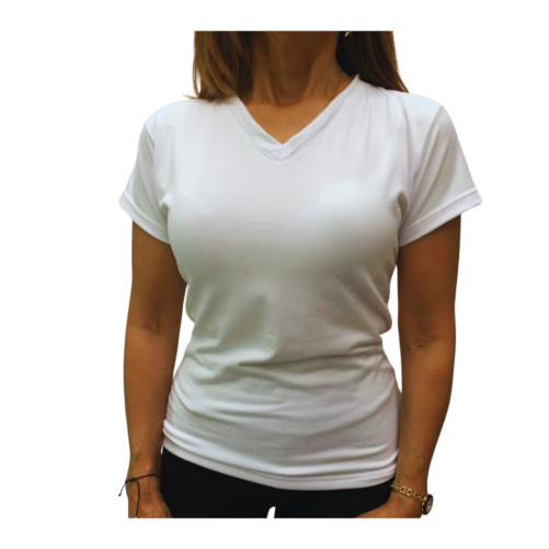 Camiseta dama piel durazno cuello V